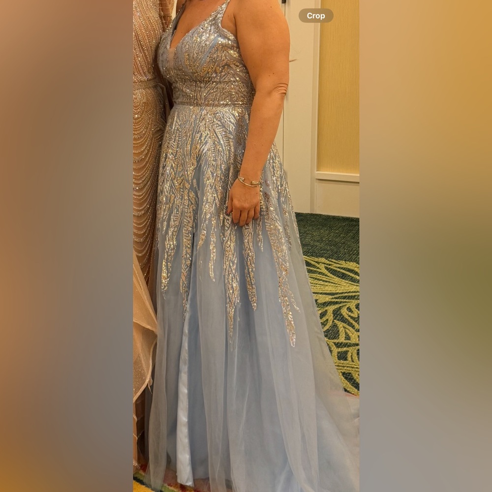 Elegant Blue and Gold Evening Gown